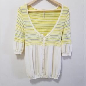 Free People Striped Yellow and White Women's Sweater Top Size S/M